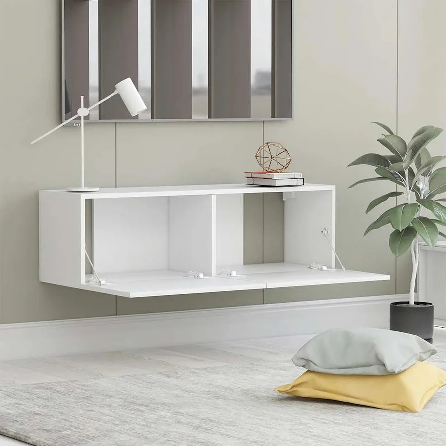Meuble TV Blanc 100x30x30 cm Bois d’ingénierie - 3