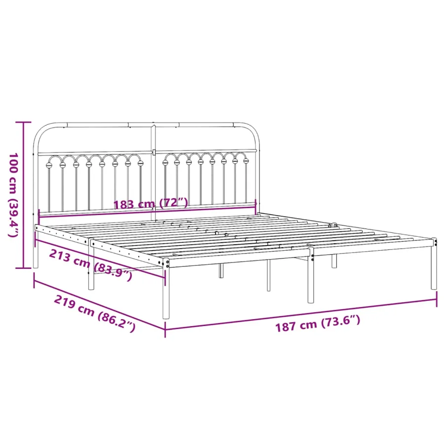 Cadre de lit métal sans matelas avec tête de lit noir 183x213cm - 8