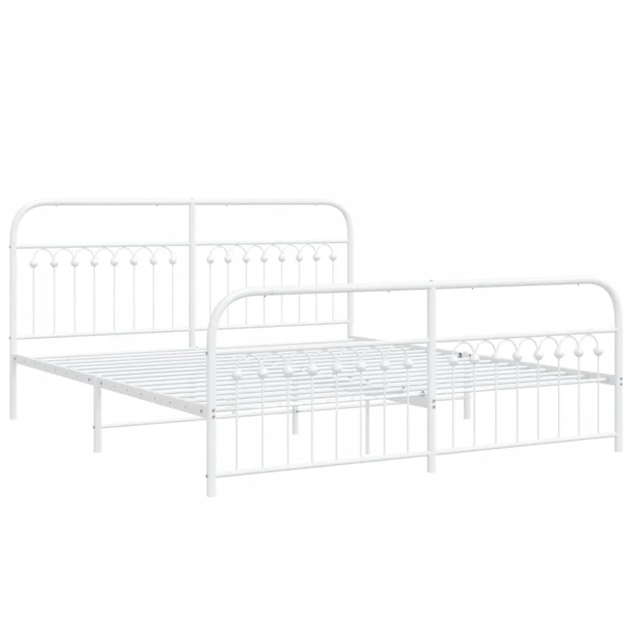 Cadre de lit métal sans matelas et pied de lit blanc 183x213 cm - 3