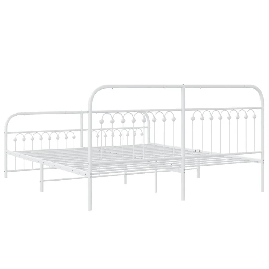 Cadre de lit métal sans matelas et pied de lit blanc 183x213 cm - 6