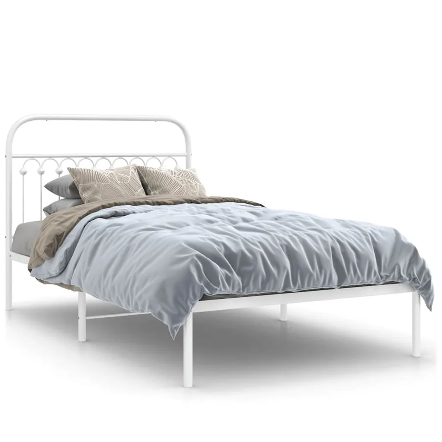 Cadre de lit métal sans matelas et tête de lit blanc 107x203 cm - 2