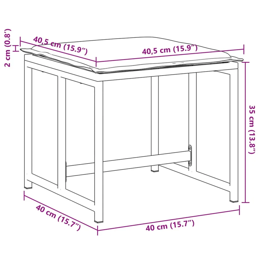 Tabourets de jardin avec coussins lot de 4 noir acier/textilène - 9