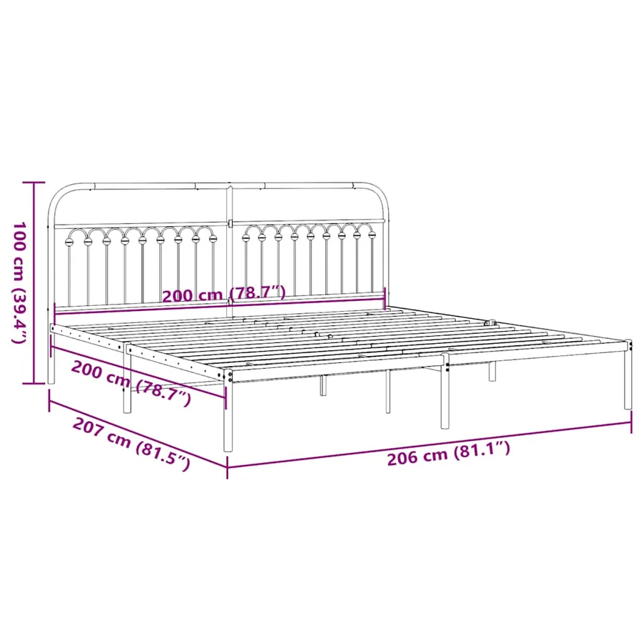 Cadre de lit métal sans matelas avec tête de lit noir 200x200cm - 8