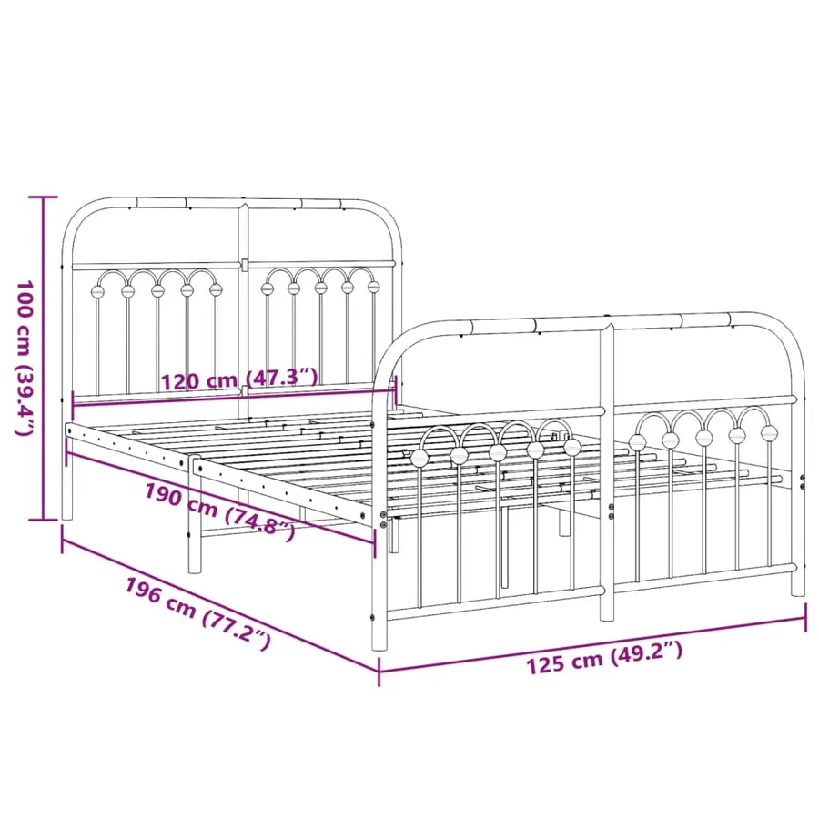 Cadre de lit métal sans matelas et pied de lit blanc 120x190 cm - 8