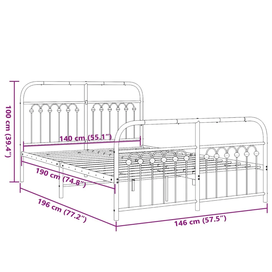 Cadre de lit métal sans matelas avec pied de lit noir 140x190cm - 8