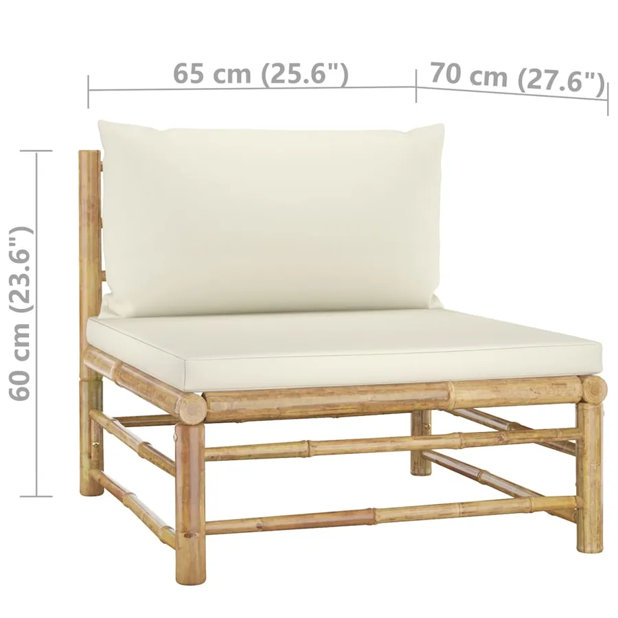 Salon de jardin 7 pcs avec coussins blanc crème bambou - 10