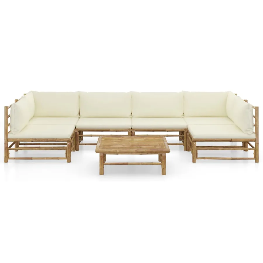 Garden lounge set 7 pcs with cushions creamy white bamboo - 2