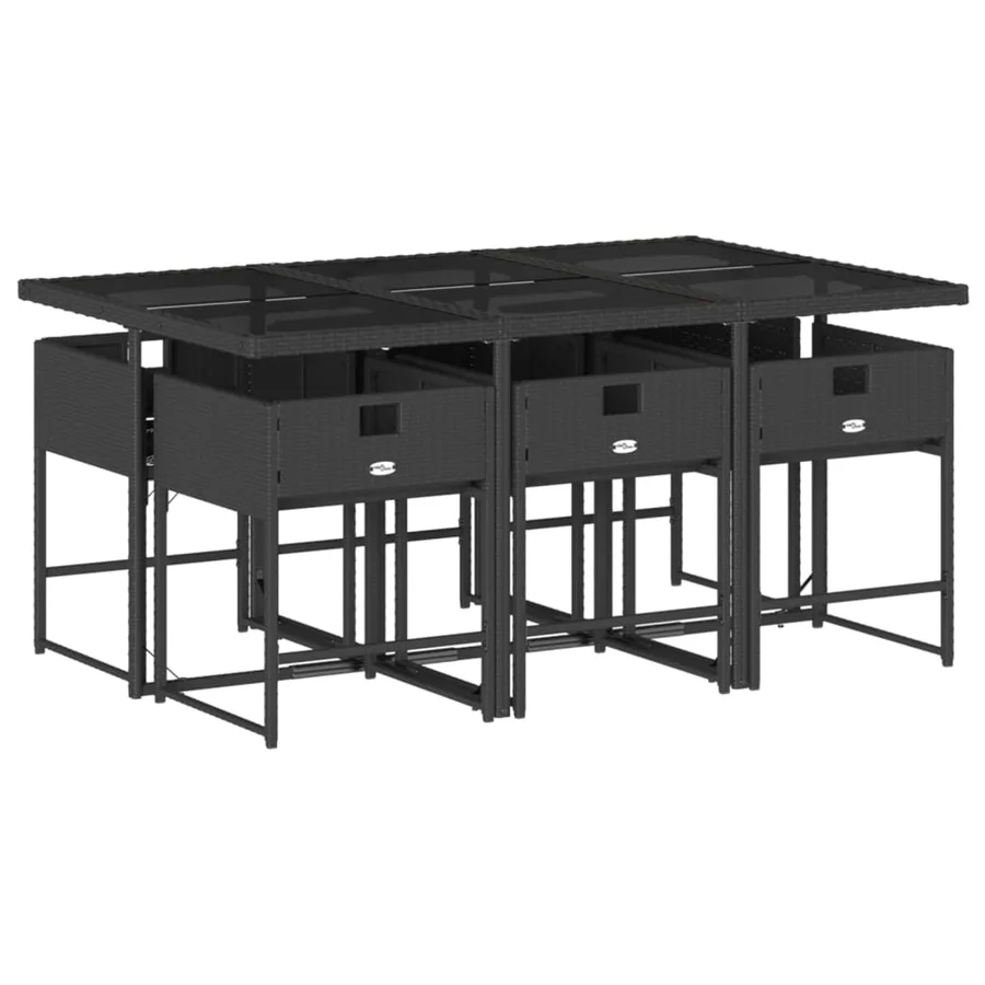 Ensemble à manger de jardin coussins 7pcs Noir Résine tressée - 4