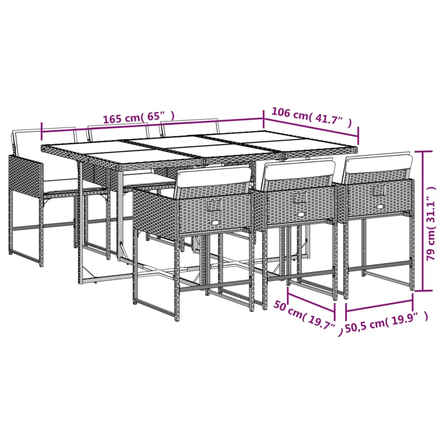 Ensemble à manger de jardin coussins 7pcs Noir Résine tressée - 9