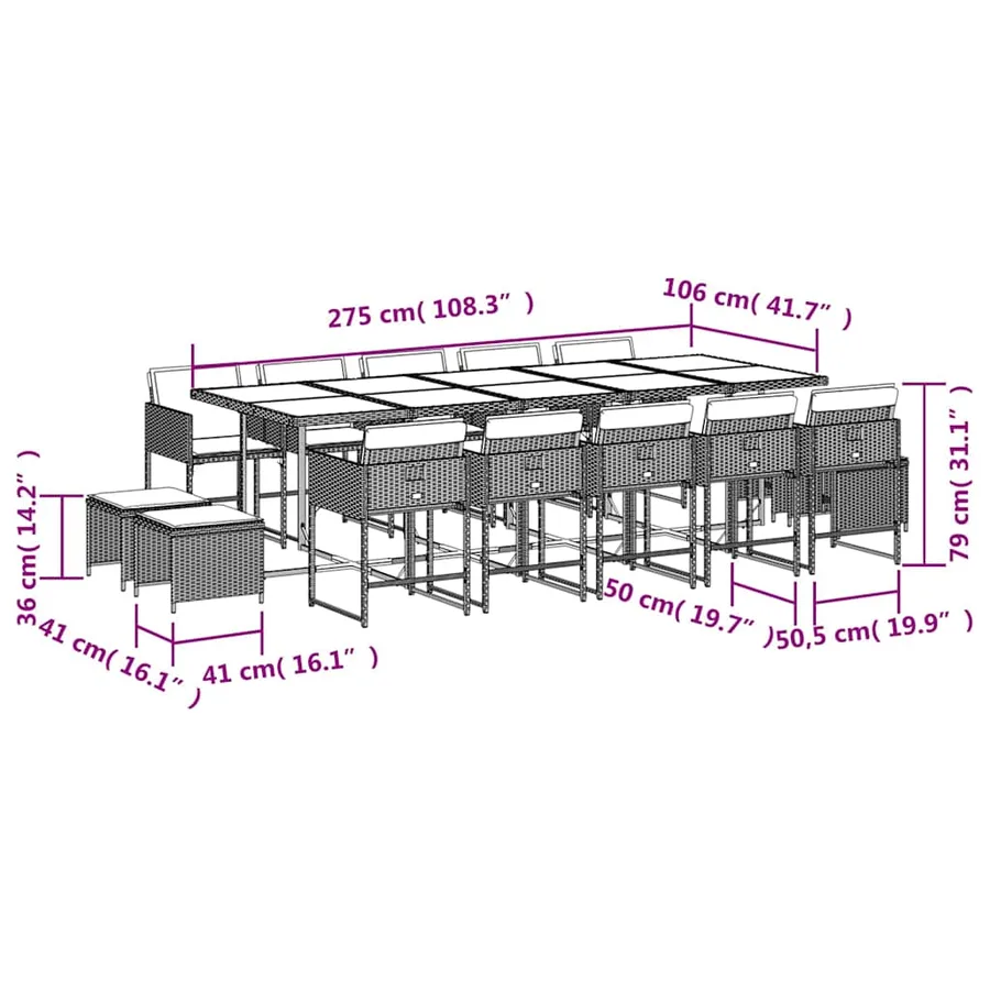 Ensemble à manger de jardin 15 pcs coussins noir résine tressée - 11
