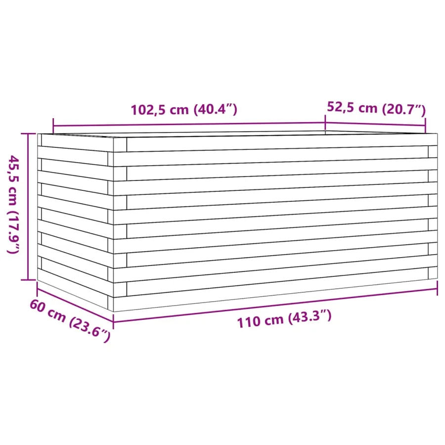 Jardinière blanc 110x60x45,5 cm bois de pin massif - 10