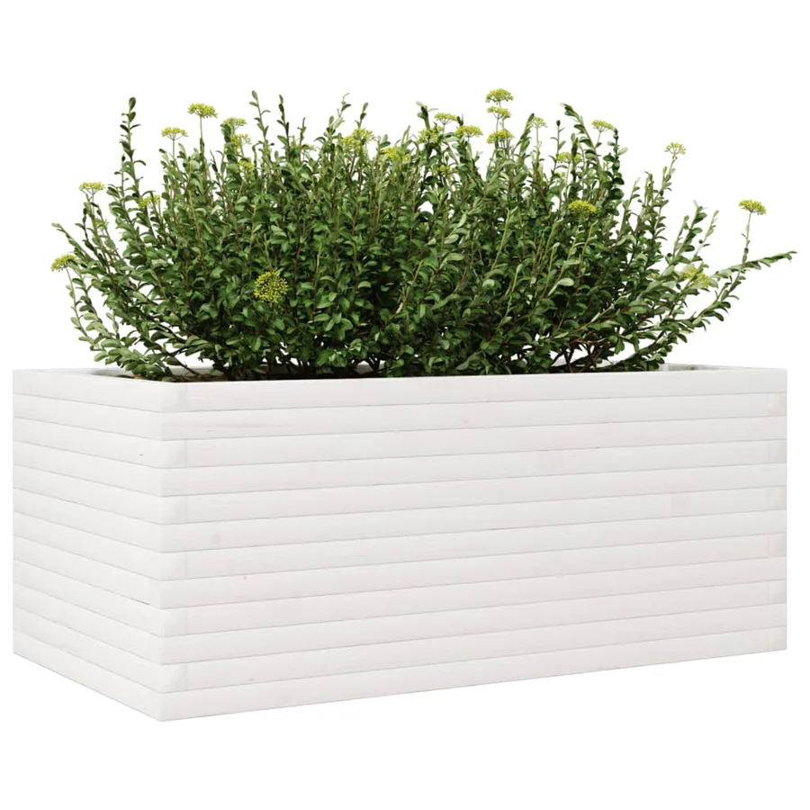 Jardinière blanc 110x60x45,5 cm bois de pin massif - 4