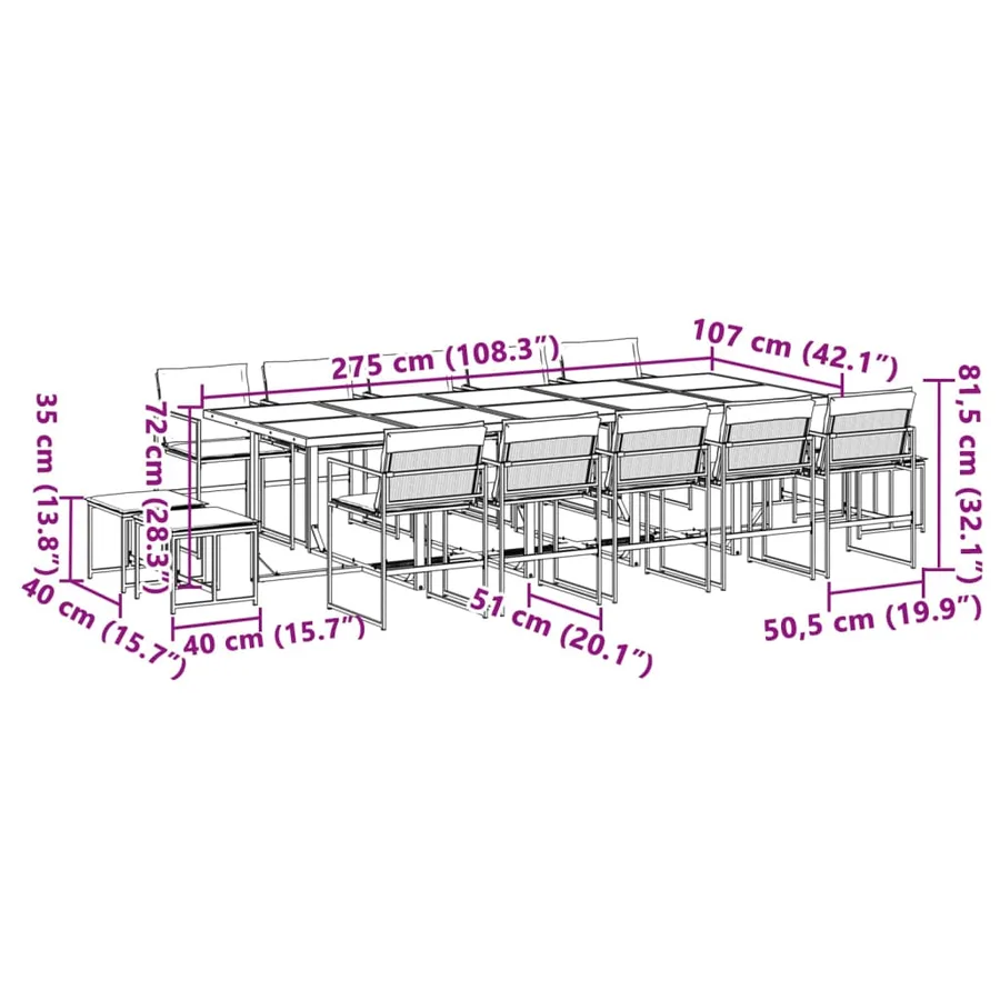 Ensemble à manger de jardin avec coussins 15 pcs noir textilène - 11