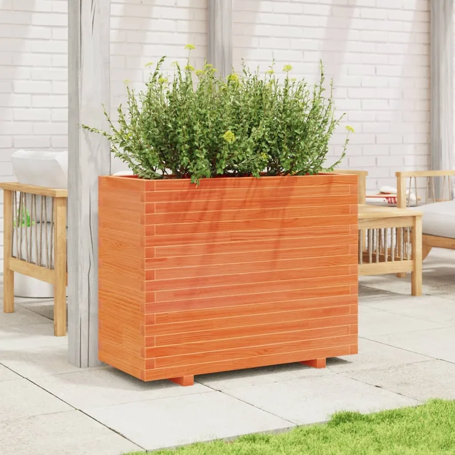 Jardinière cire marron 90x40x72 cm bois de pin massif - 3