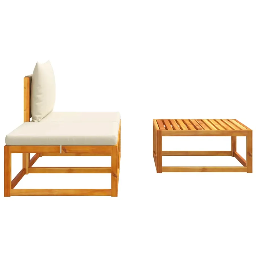 Ensemble de canapés de jardin 3 pièces avec coussins, bois d'acacia et corde, - 5