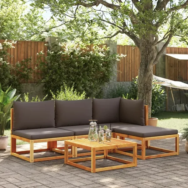 Ensemble de canapés de jardin 5 pièces avec coussins en bois d'acacia et corde