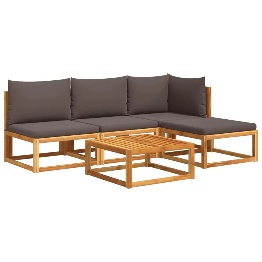 Ensemble de canapés de jardin 5 pièces avec coussins en bois d'acacia et corde - 2