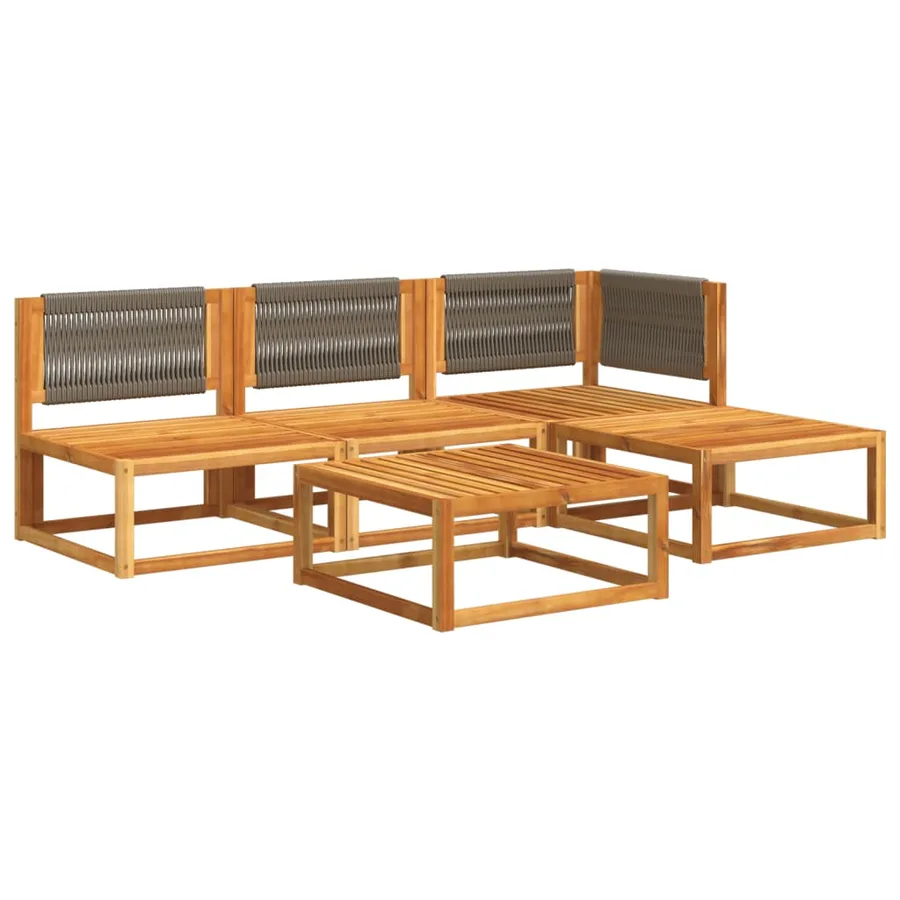 Ensemble de canapés de jardin 5 pièces avec coussins en bois d'acacia et corde - 3