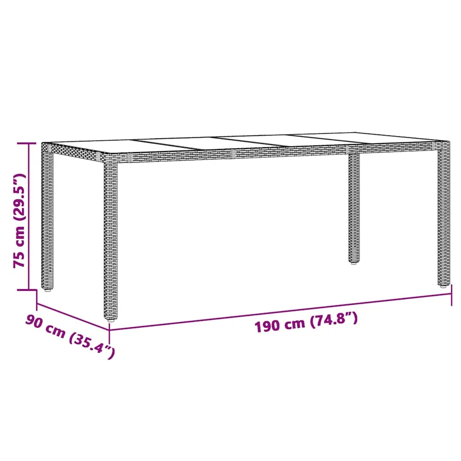 Table de jardin dessus en verre Gris 190x90x75cm Résine tressée - 11