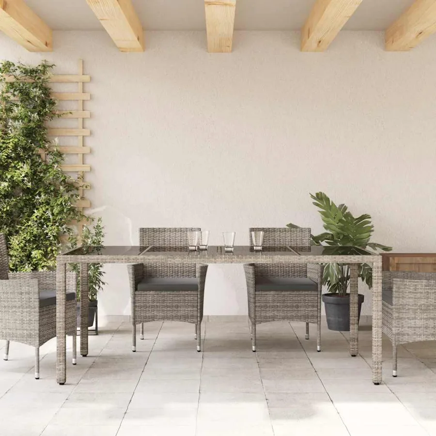 Table de jardin dessus en verre Gris 190x90x75cm Résine tressée - 3