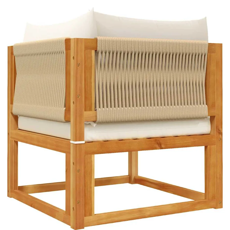 Canapé d'angle de jardin avec coussins en bois d'acacia et corde - 6