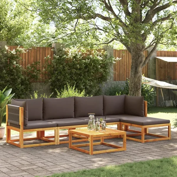 Ensemble de canapés de jardin 6 pièces avec coussins en bois d'acacia et corde