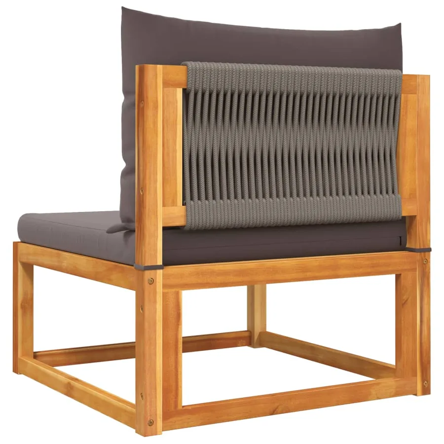 Ensemble de canapés de jardin 3 pièces avec coussins, bois d'acacia et corde, - 7