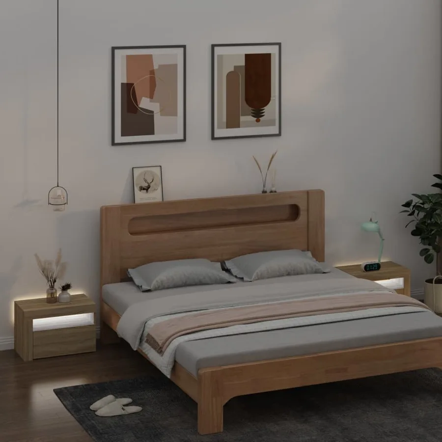 Tables de chevet 2 pcs avec LED Chêne Sonoma 60x35x40 cm - 10