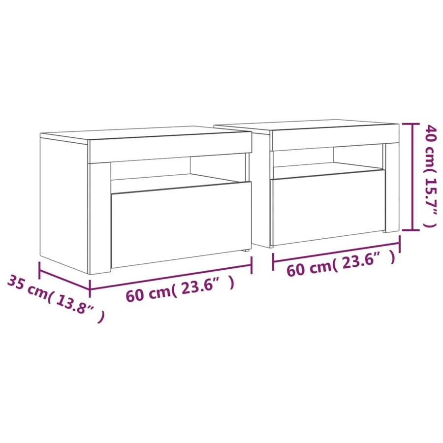 Tables de chevet 2 pcs avec LED Chêne Sonoma 60x35x40 cm - 14