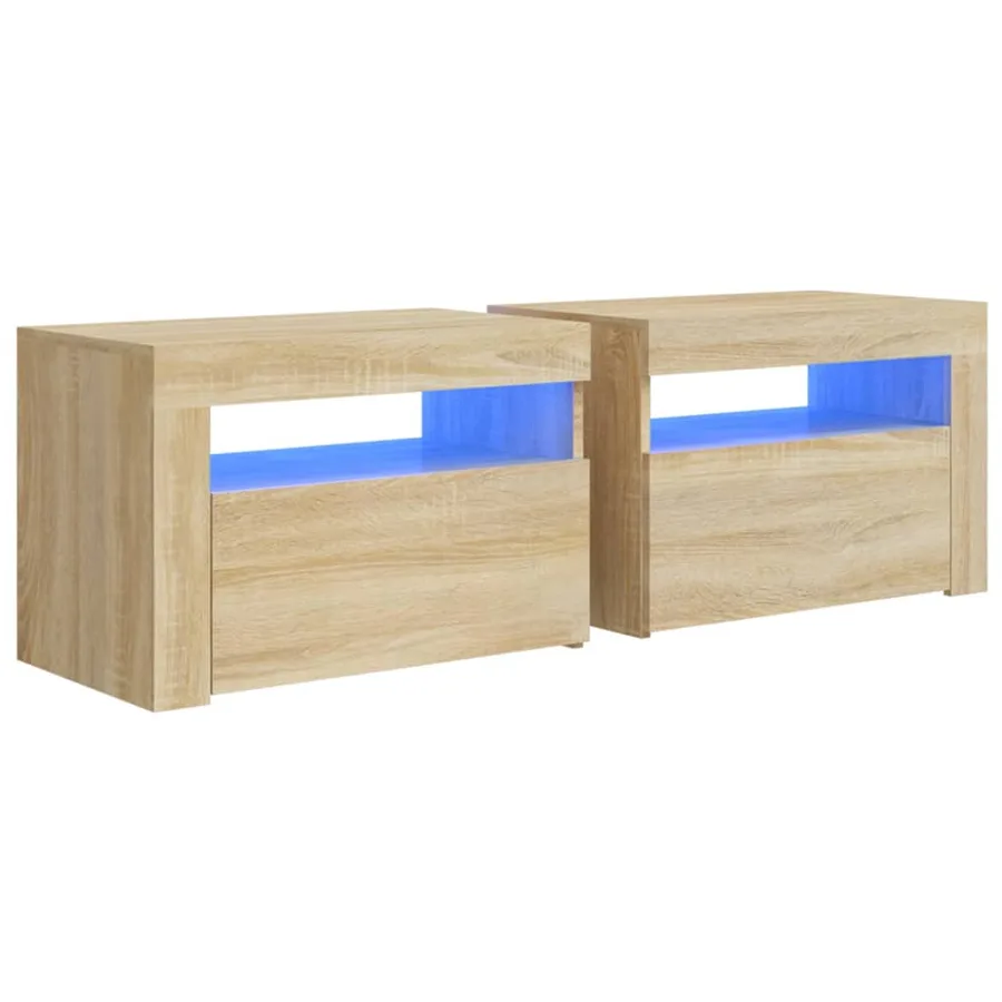 Tables de chevet 2 pcs avec LED Chêne Sonoma 60x35x40 cm - 2