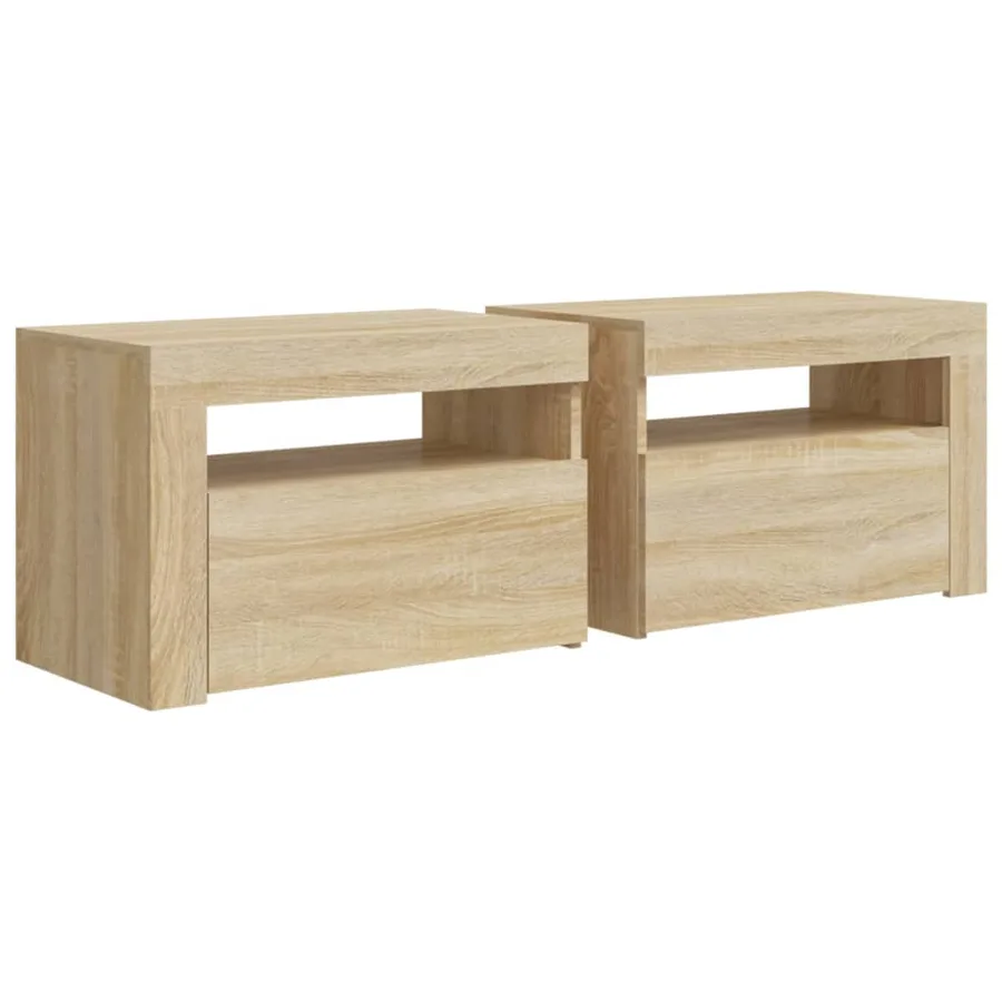 Tables de chevet 2 pcs avec LED Chêne Sonoma 60x35x40 cm - 3