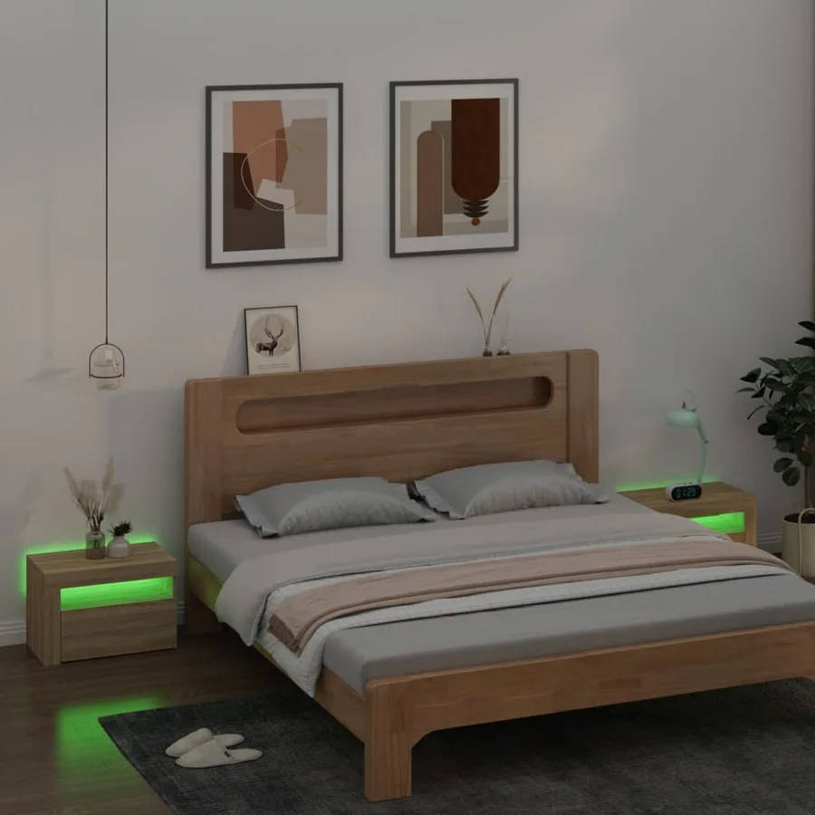 Tables de chevet 2 pcs avec LED Chêne Sonoma 60x35x40 cm - 8