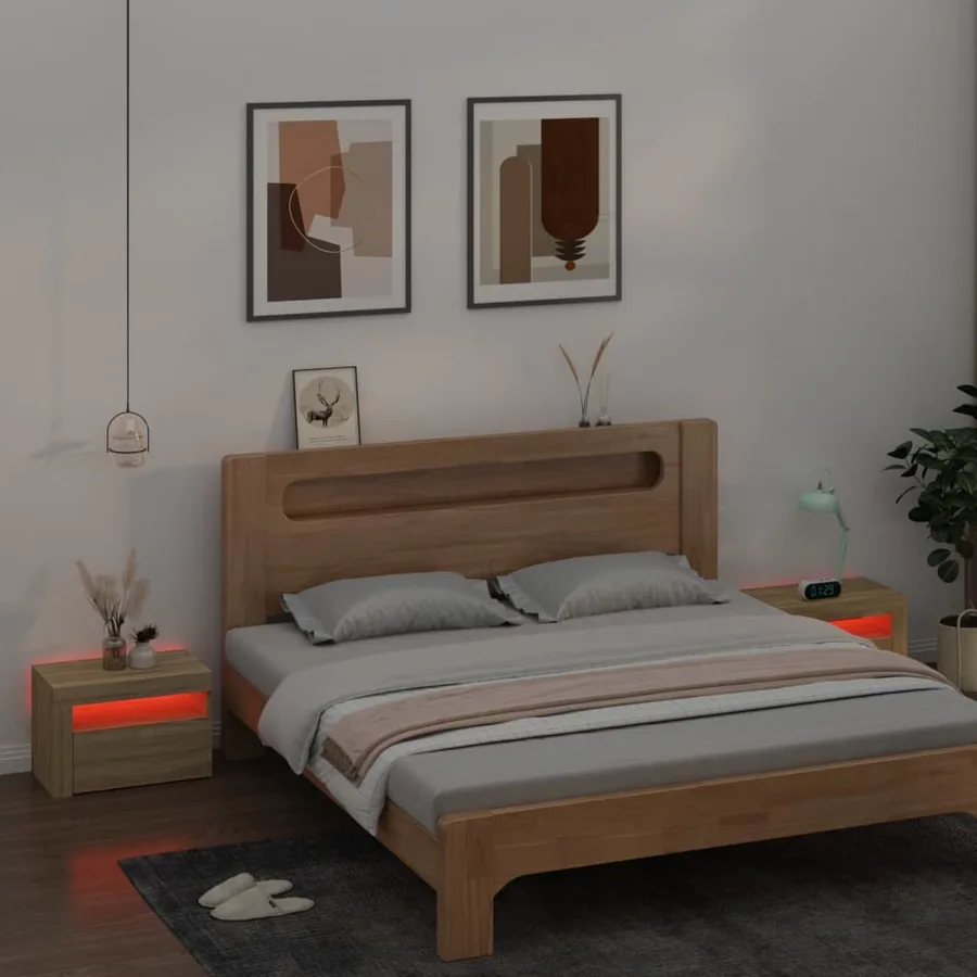 Tables de chevet 2 pcs avec LED Chêne Sonoma 60x35x40 cm - 9