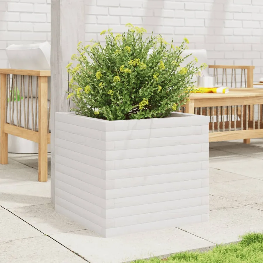 Jardinière blanc 50x50x45,5 cm bois de pin massif - 3
