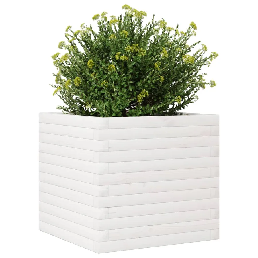 Jardinière blanc 50x50x45,5 cm bois de pin massif - 4