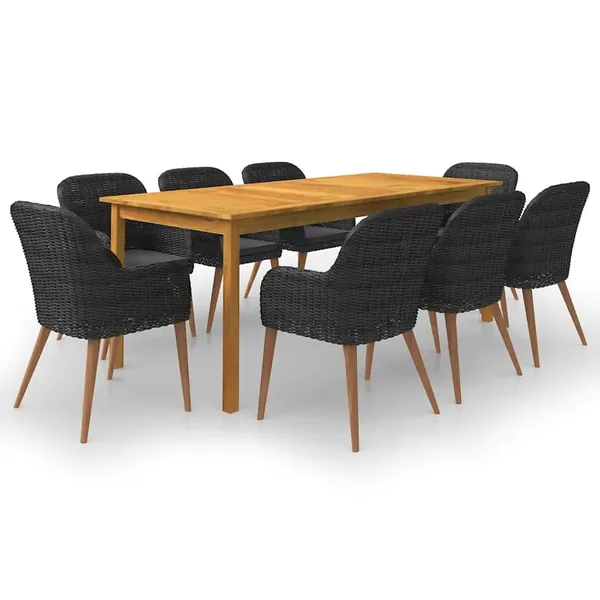 Garden dining set 9 pcs Black