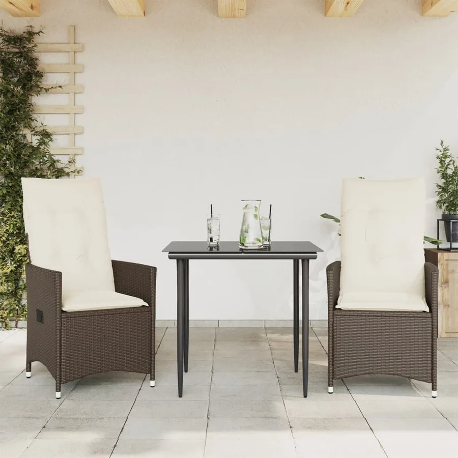 Chaises inclinables de jardin lot de 2 et coussins marron rotin - 2