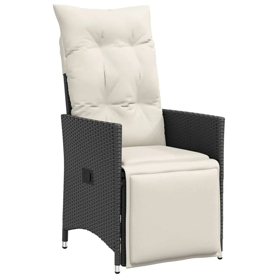 Chaise inclinable de jardin avec coussins noir résine tressée - 2