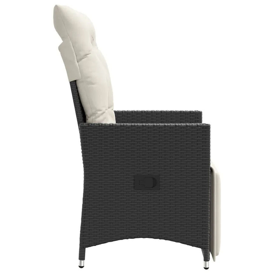 Chaise inclinable de jardin avec coussins noir résine tressée - 5