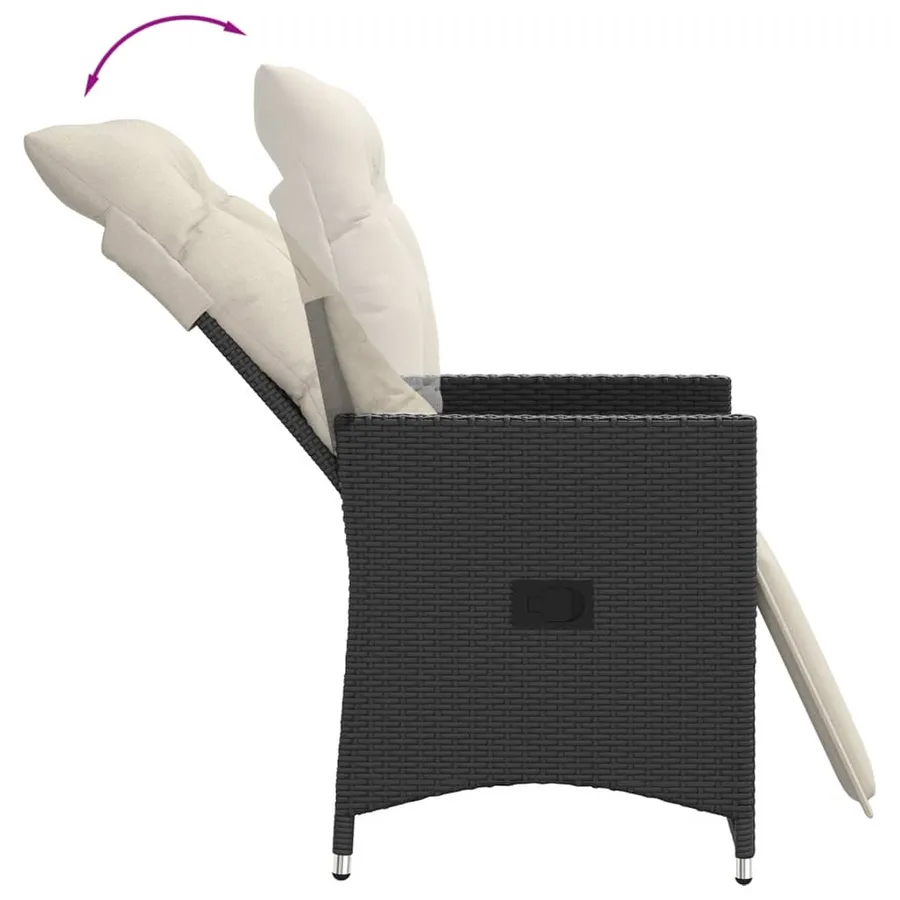 Chaise inclinable de jardin avec coussins noir résine tressée - 7