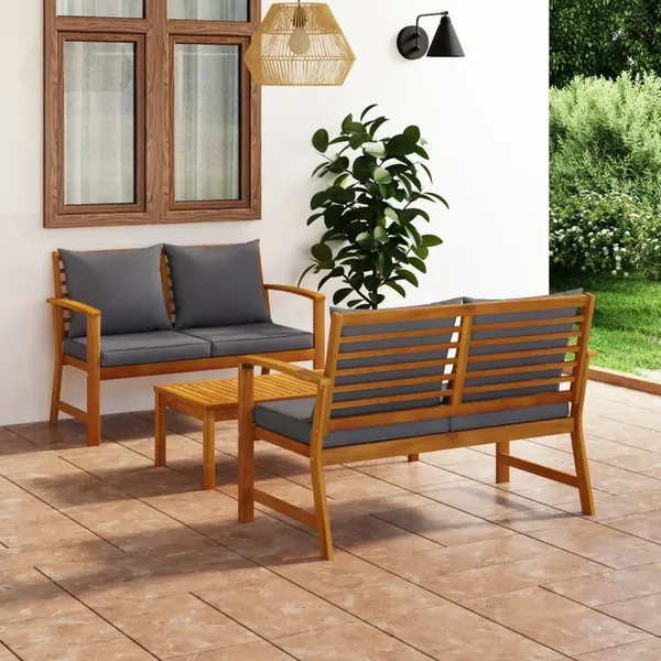 Garden lounge set 3 pcs with cushion Solid acacia wood