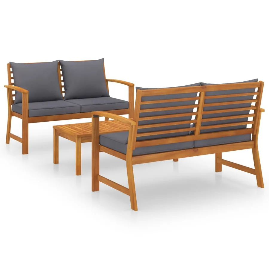 Salon de jardin 3 pcs avec coussin Bois d'acacia solide - 2