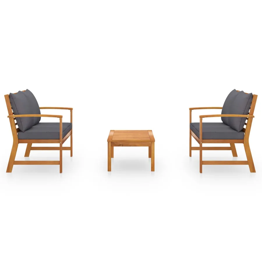 Salon de jardin 3 pcs avec coussin Bois d'acacia solide - 3