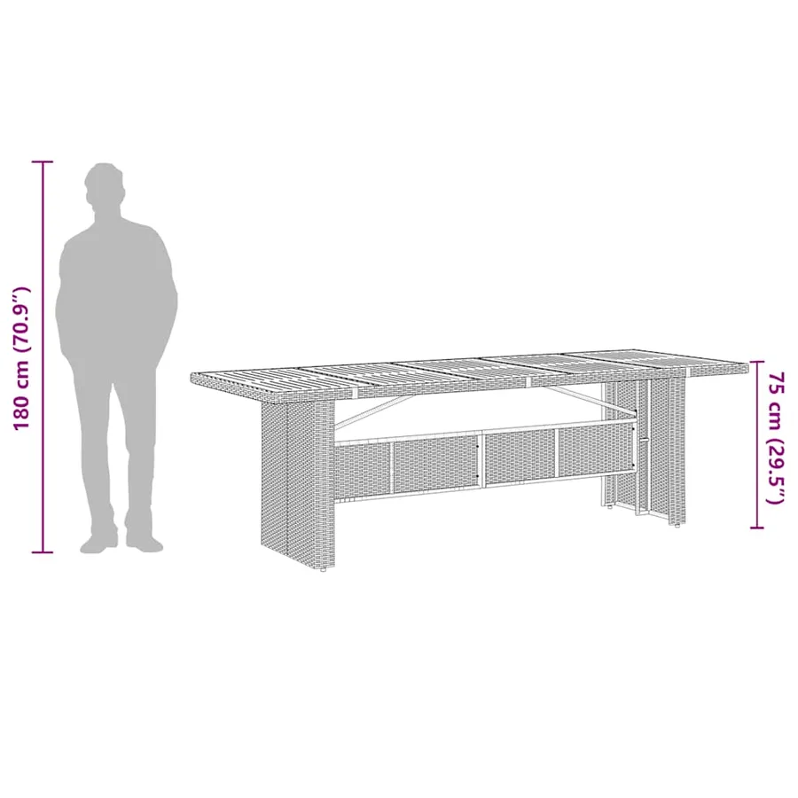 Table de jardin et dessus en bois d'acacia gris résine tressée - 11
