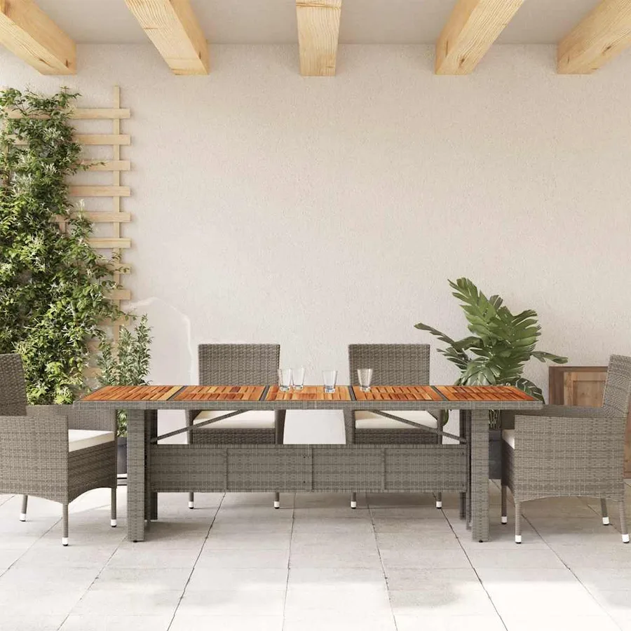 Table de jardin et dessus en bois d'acacia gris résine tressée - 3