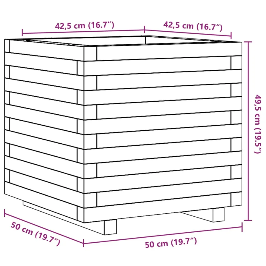 Jardinière cire marron 50x50x49,5 cm bois de pin massif - 10