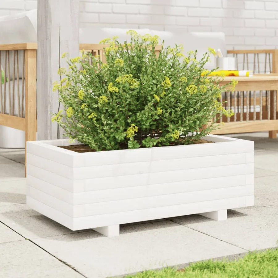 Jardinière blanc 70x40x26,5 cm bois de pin massif - 3