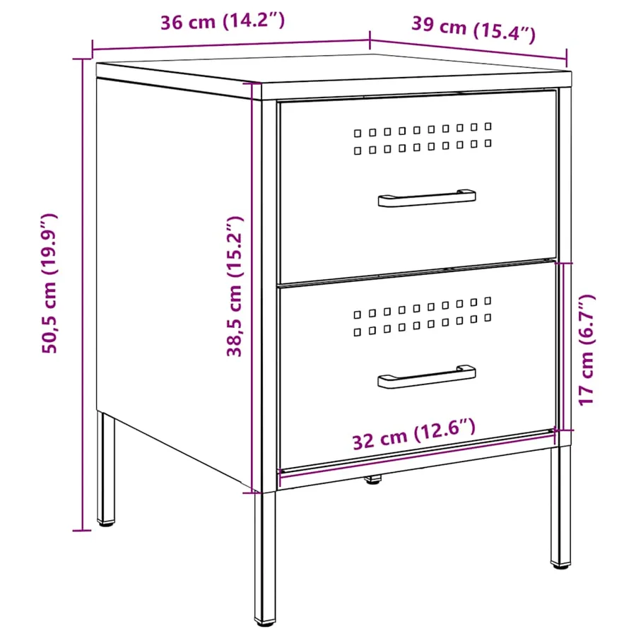 Tables de chevet 2 pcs jaune moutarde 36x39x50,5 cm acier - 13