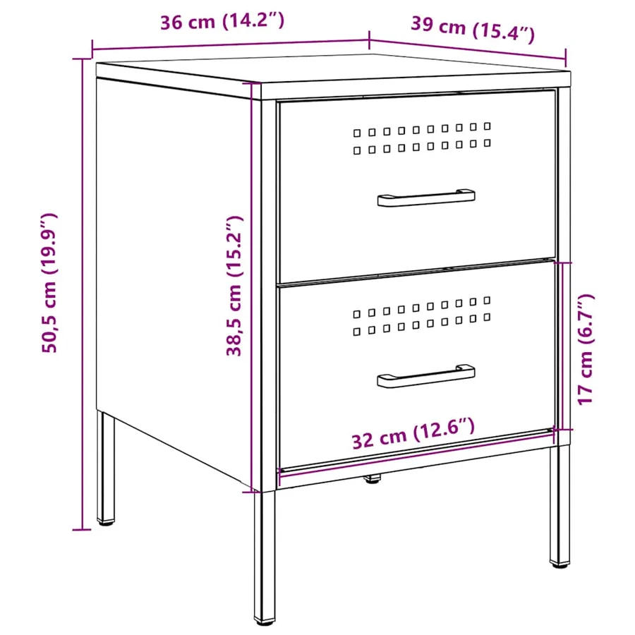 Table de chevet noir 36x39x50,5 cm acier - 13