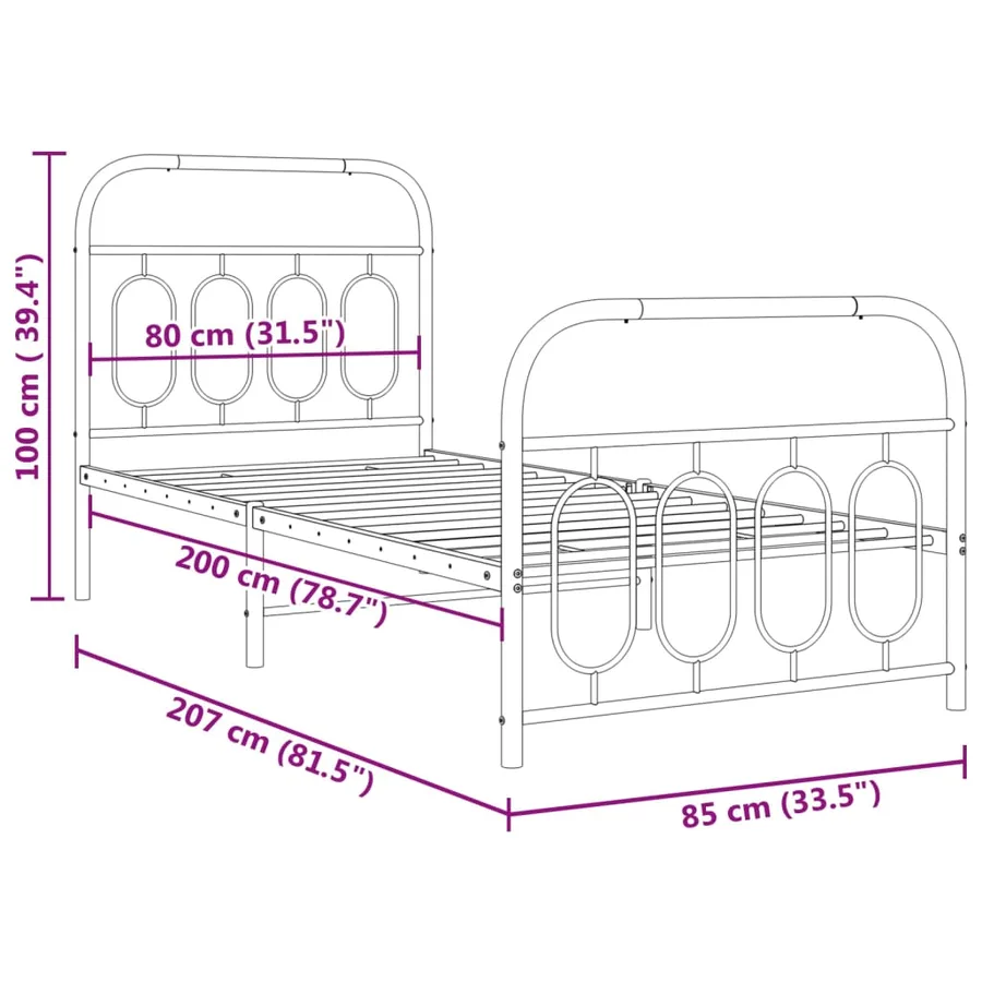Cadre de lit métal sans matelas avec pied de lit noir 80x200 cm - 8